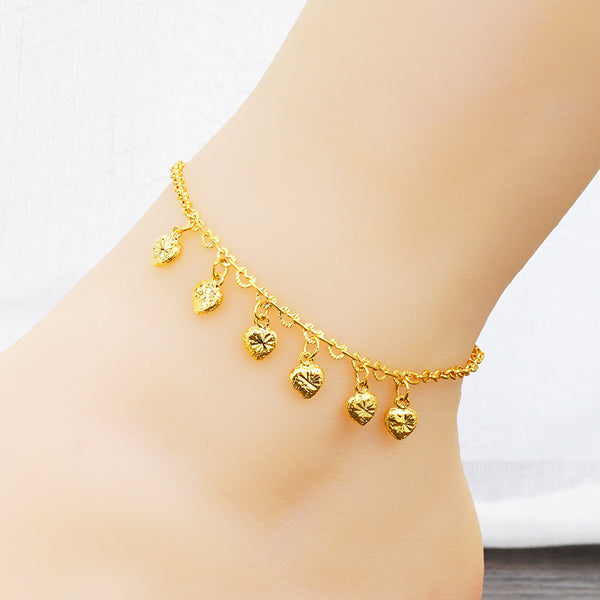 Bohemian 24K Gold Color heart shape anklets for women