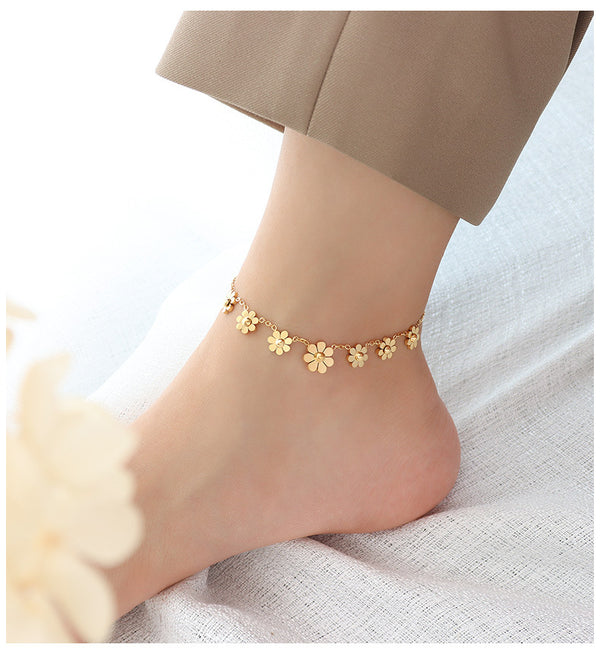 New 925 Silver French Cross-border Celebrity Simple Small Fresh Flower Anklet