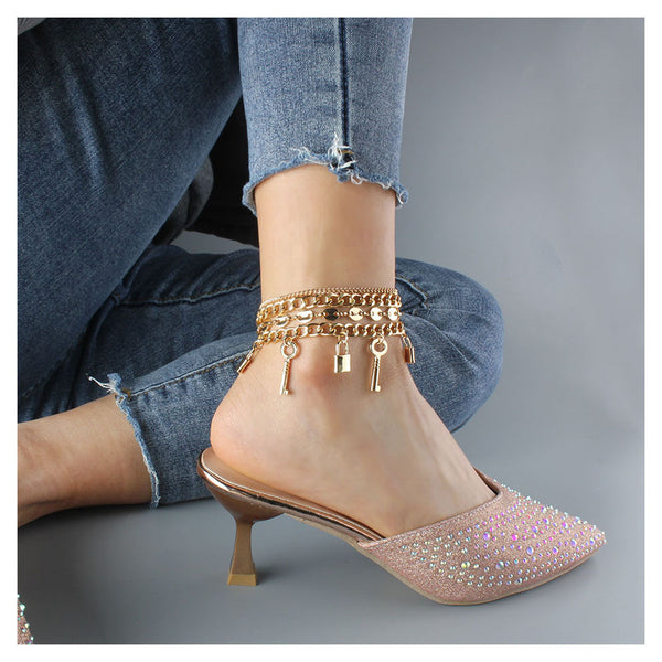 Punk Multilayered Lock Chain Anklet For Women