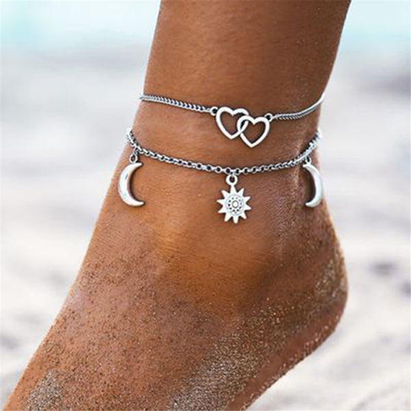 Bohemia Multilayered Lock Snake Chain Anklet For Women