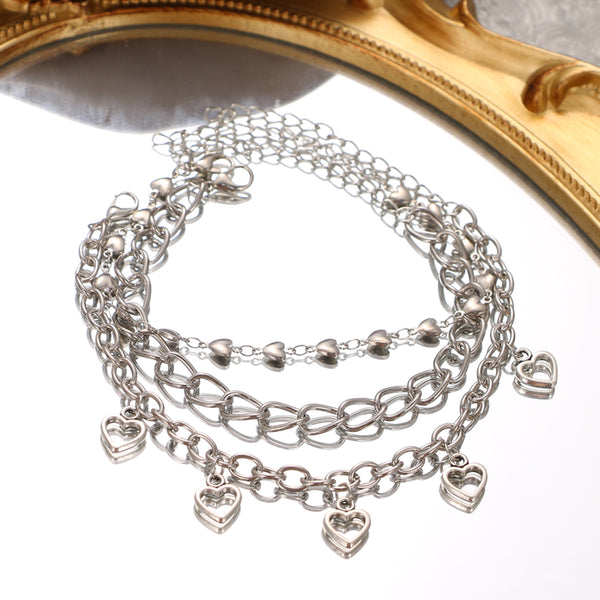 Vintage Multilayer Love Heart Geometric Chain Anklet for Women