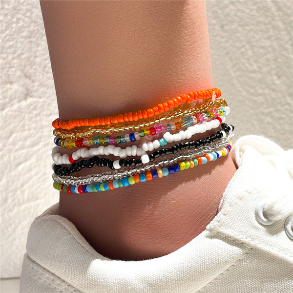 Color Rice Beads Ankle Bracelet Bohemian Mixed Irregular Beads anklets for Women