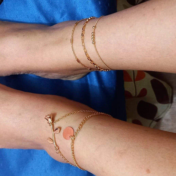 Boho Anklet Geometry Chain Flower Sheet Pendant Ankle