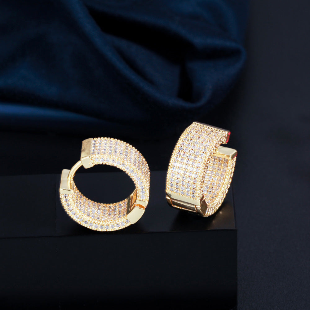 Trendy Micro Full Multicolor CZ Pave Golden Color Circle Hoop Earrings