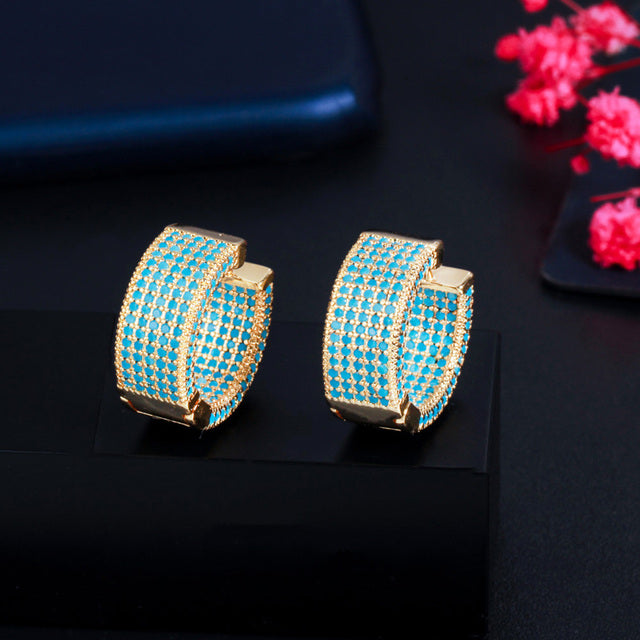 Trendy Micro Full Multicolor CZ Pave Golden Color Circle Hoop Earrings