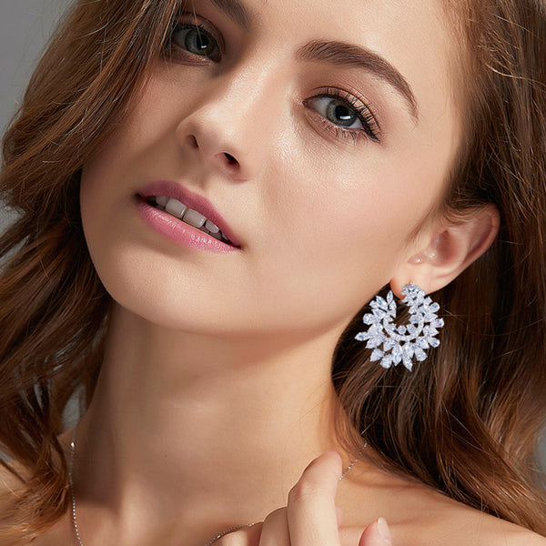 Waterdrop CZ Crystal Big Silver Color Symmetrical Drop Earrings