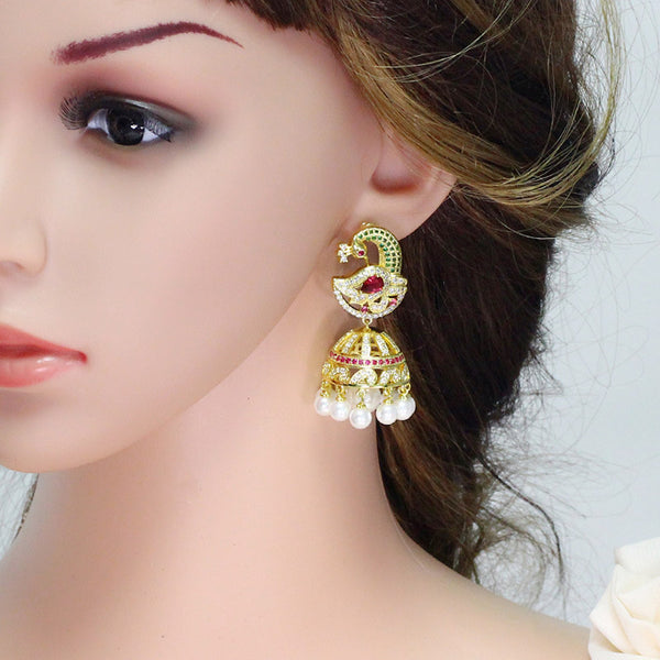 Vintage Yellow Gold Color Big Statement CZ Skeleton Shape Long Dangling Drop Earrings