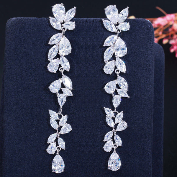 White Leaf Shape Long Hanging Drop Earrings for Women