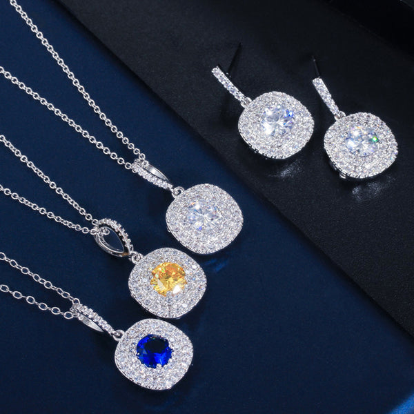 Women Shiny 2 Piece Yellow CZ Setting Jewelry Set