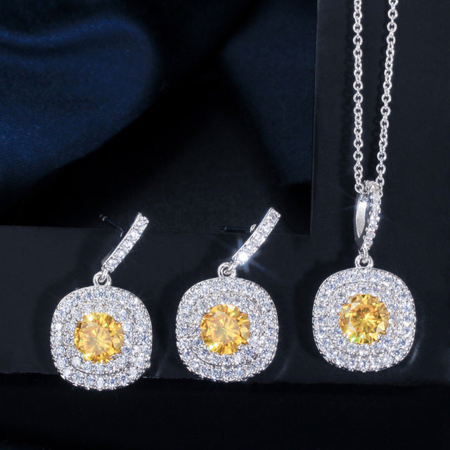 Women Shiny 2 Piece Yellow CZ Setting Jewelry Set