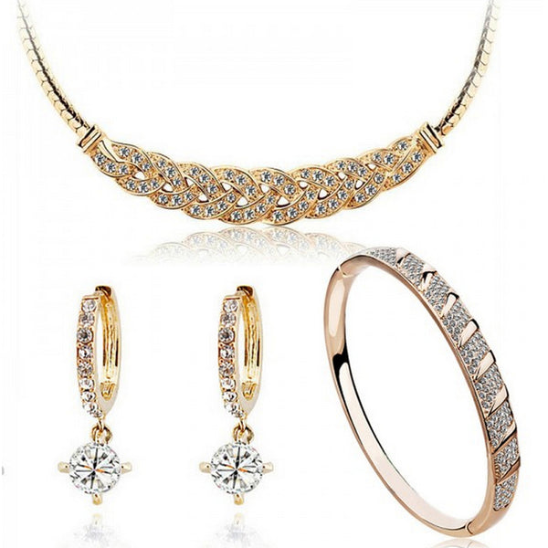 crystal 24k  gold-color The distorted Snake chain wedding jewelry sets