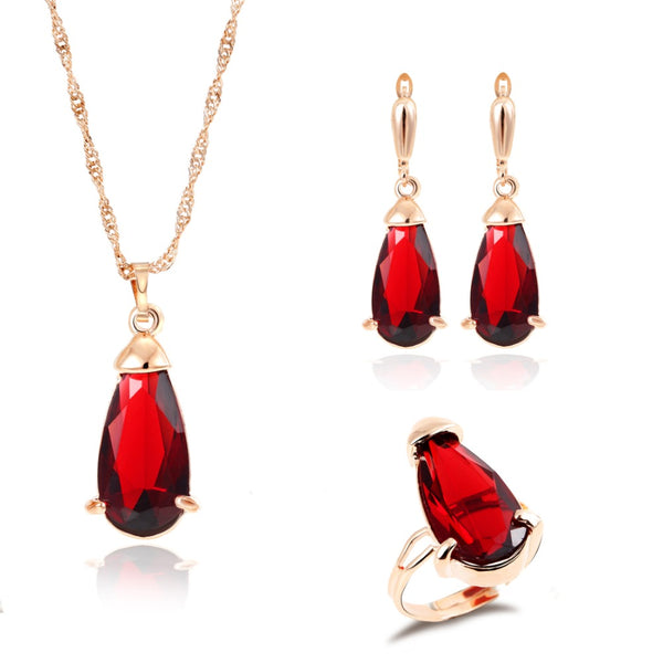 Red/Green Gold Color Cubic Zirconia Crystal Jewelry Sets