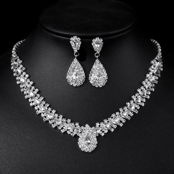 Sparkling Rhinestone Crystal Teardrop Design Wedding Bridal Jewelry Set