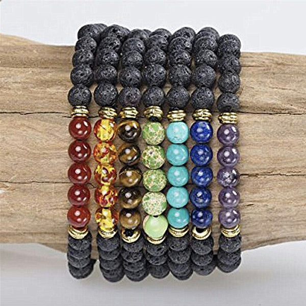 8 MM Lava Rock Beads 7 Chakra Bracelet