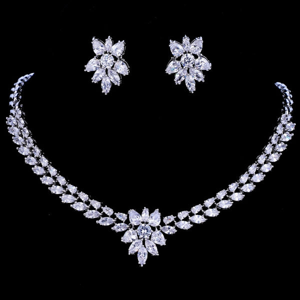 Luxury Bridal CZ Crystal Necklace and Earring Sets