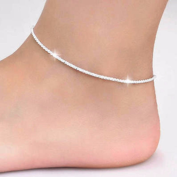 925 stamped silver plated Shiny Chains Anklet For Women