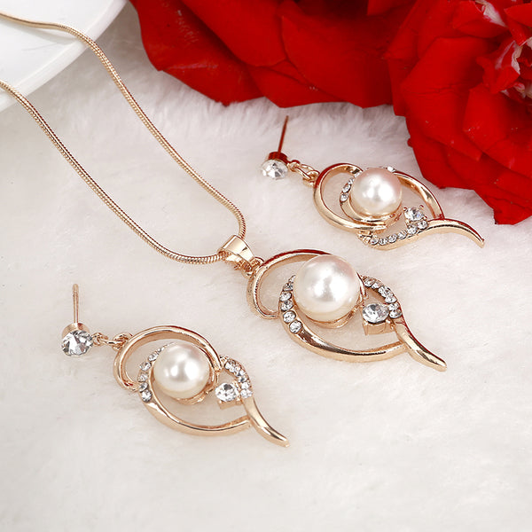 New Design Simulated Pearl Stud Earrings Necklace Wedding Jewelry Sets