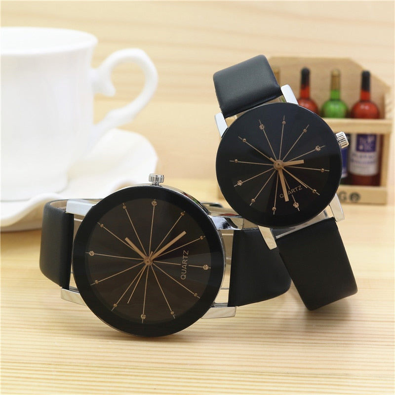 Men Women's Dial Clock Leather Bracelet WristWatch