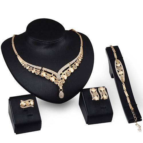 Drop Collar Necklace Bracelet Ring Earrings Luxury Jewelry Set