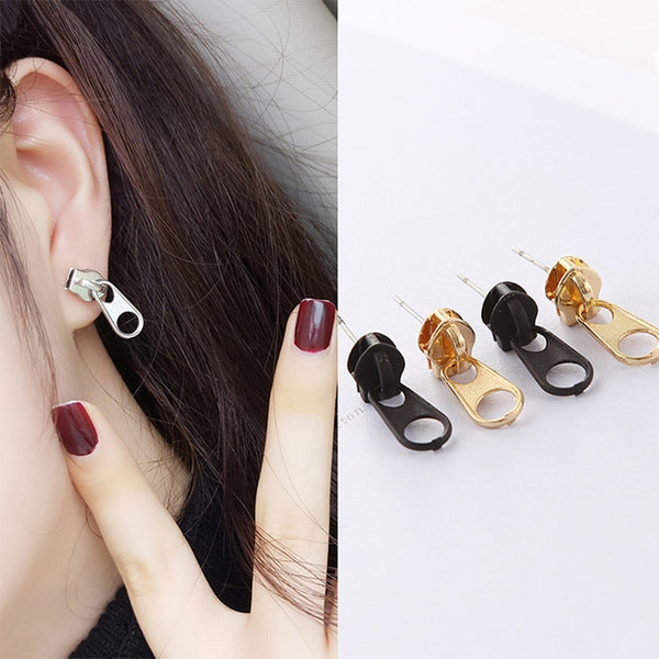 Vintage Punk Metal Alloy Zipper Shape Studs Earring For Girl Women