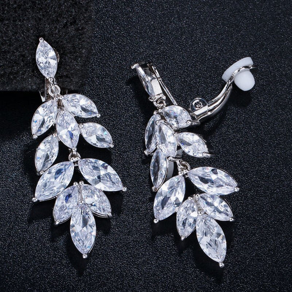 Zircons Gorgeous Long Drop Cubic Zirconia Crystal Japanese No Pierced Ear Clip On Earrings