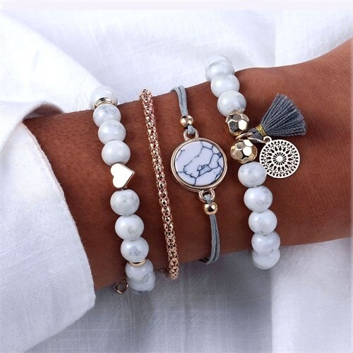 Vintage Heart Bracelet Set For Women