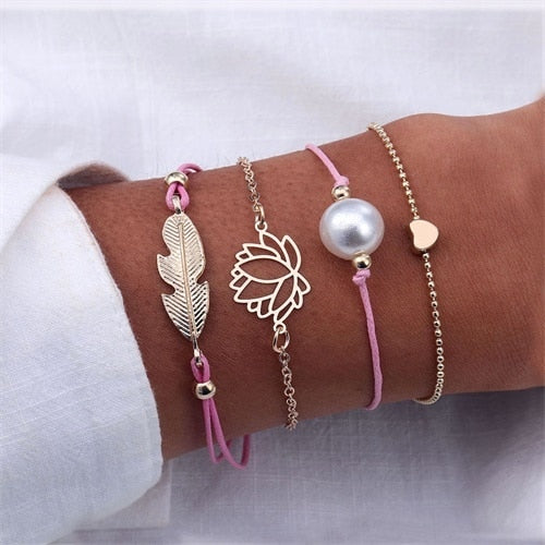 Vintage Heart Bracelet Set For Women