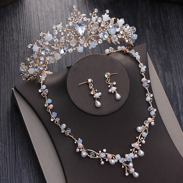 Noble Crystal Beads Pearl Bridal Jewelry Sets