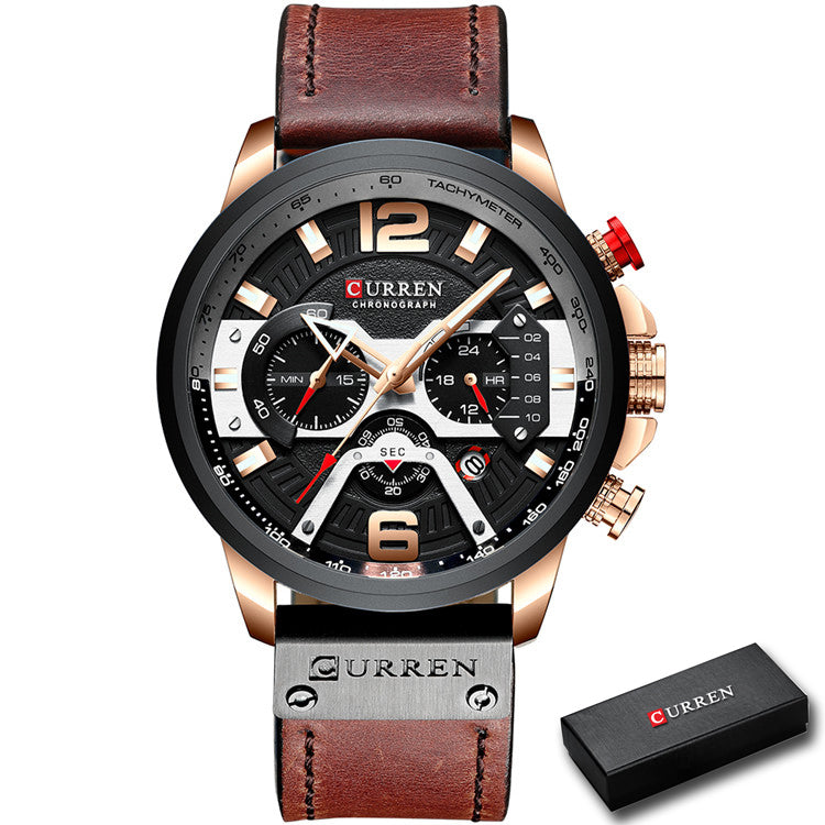 Luxury Leather Watch For Men Waterproof Quartz Clock  Sport Chronograph