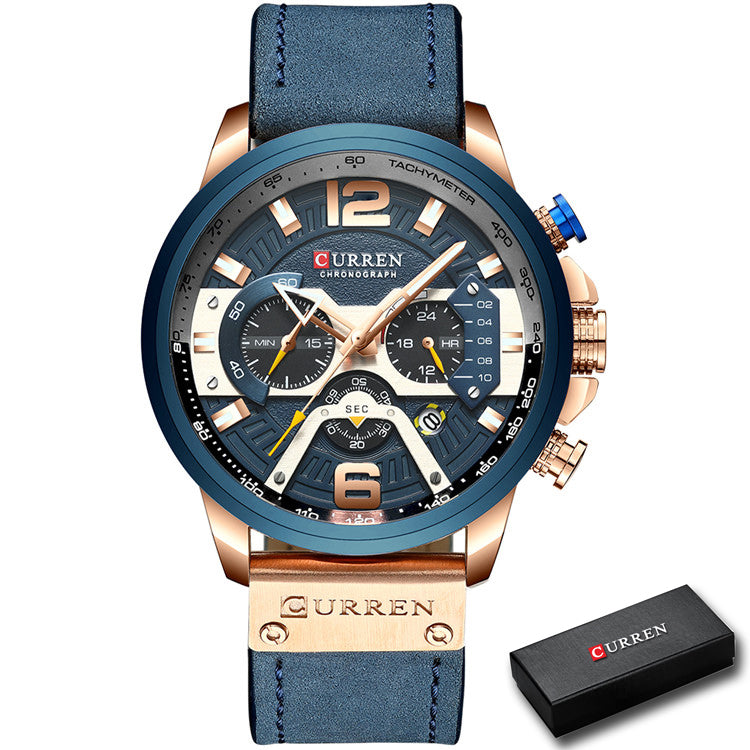 Luxury Leather Watch For Men Waterproof Quartz Clock  Sport Chronograph