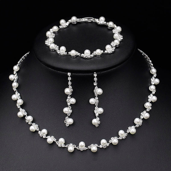 Fashion Simulated Pearl Crystal Bridal Jewelry Sets